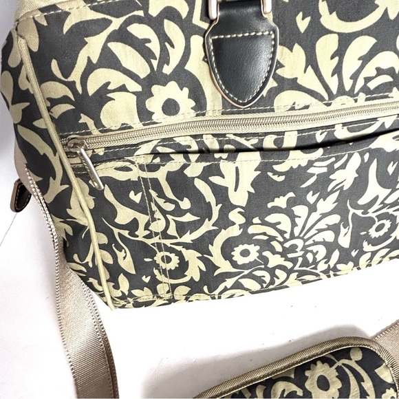 Baggallini Travel Tote Bag Detachable Wristlet Set Nylon Tan Black Floral Swirl - Picture 11 of 16